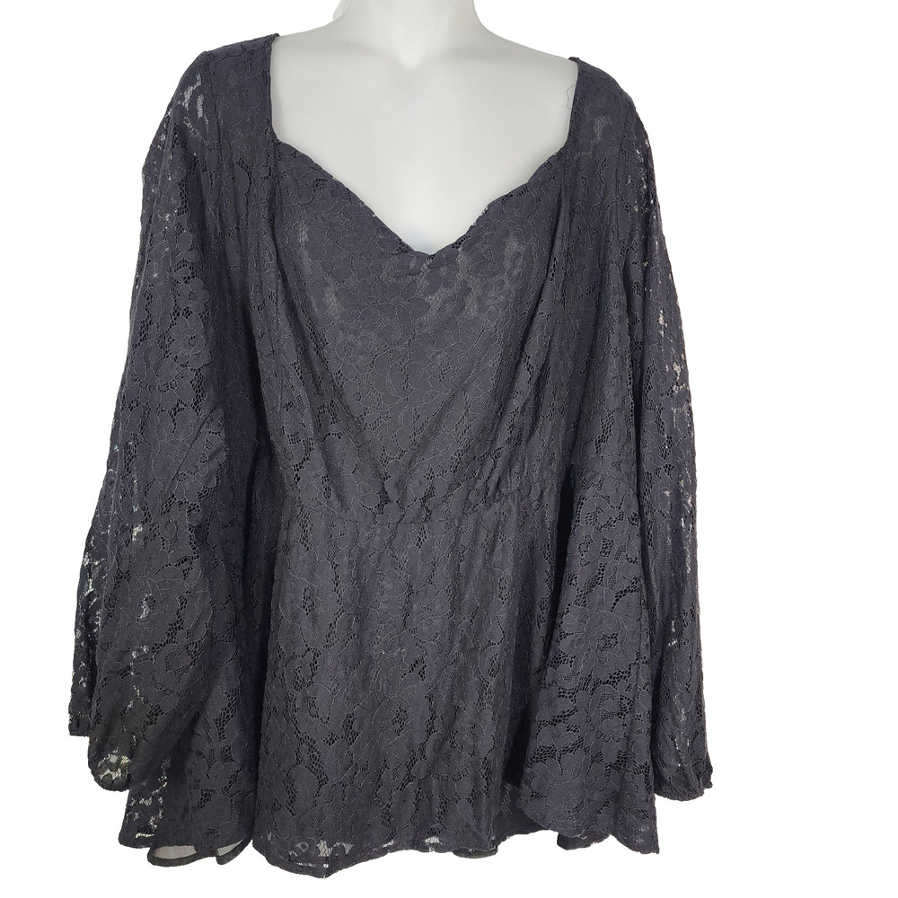 Torrid Top Womens Size 4X Black Peplum Lace Puff Blouson Sleeve Sweetheart Neck